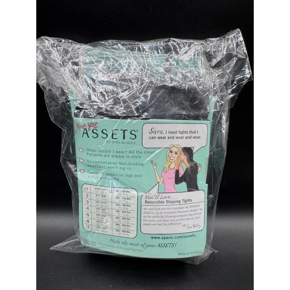 Assets by Sara Blakely Reversible Shaping Tights Flipside Diamond Black Size 1